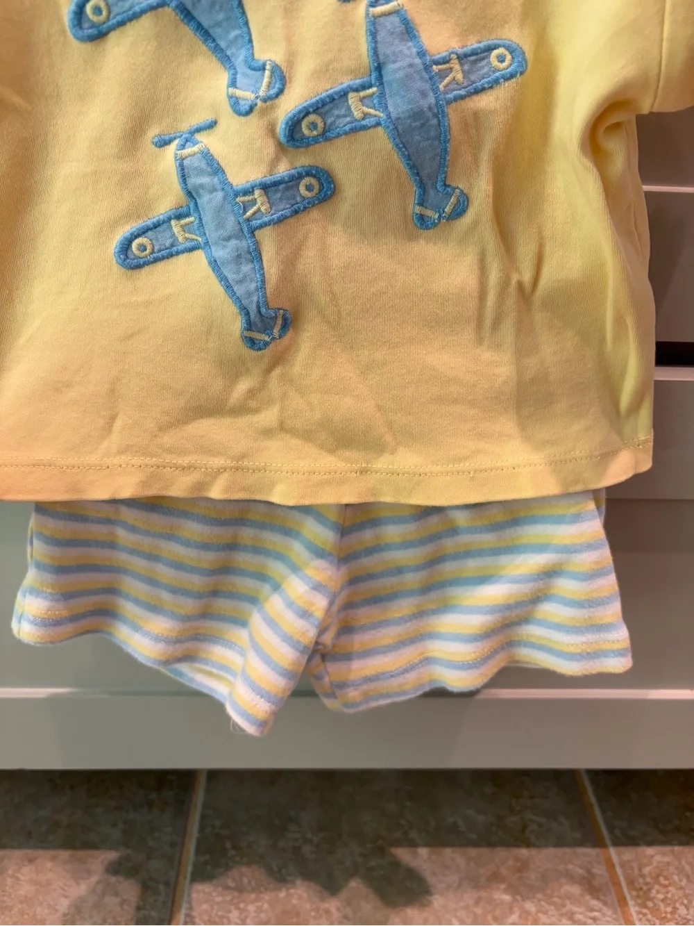Baby Short-Sleeve Yellow Tee with Blue Airplane Appliqués